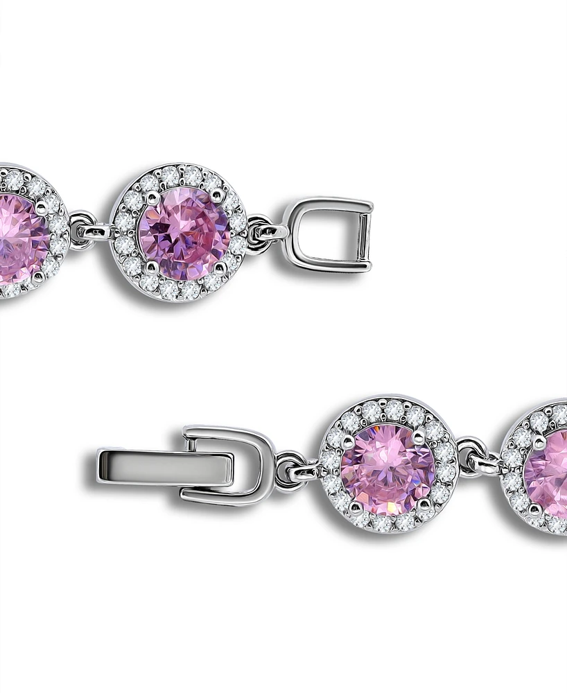 Macy's Pink Cubic Zirconia Round Halo Link Bracelet