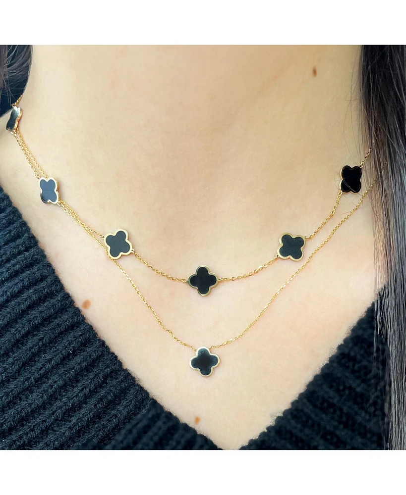 The Lovery Small Onyx Single Clover Necklace 14K Yellow Gold