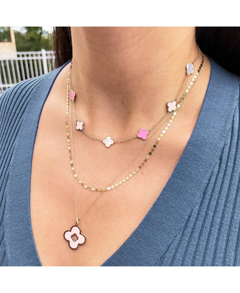 The Lovery Small Pink Mixed Clover Necklace 14K Gold