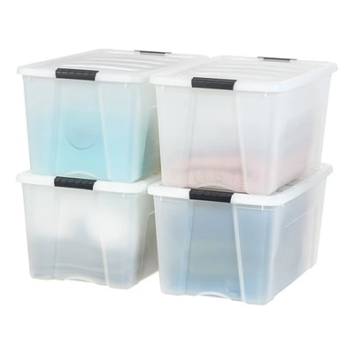 Iris 4 Pack 72qt Plastic Storage Bin with Lid and Secure Latching Buckles, Pearl