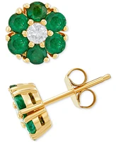 Sapphire (1-1/5 ct. t.w.) and White (1/6 Flower Stud Earrings 14k Gold (Also Available Emerald Ruby)