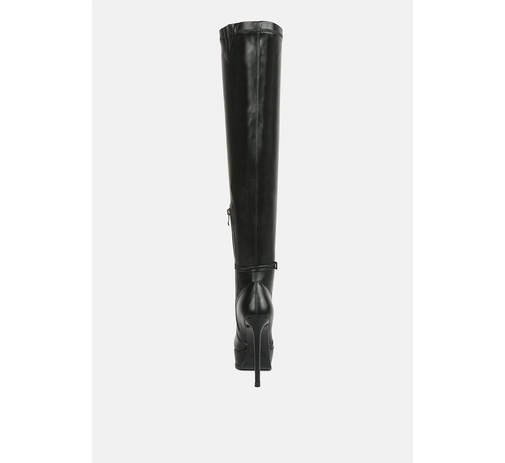 Twinkles Patent Stiletto Heeled Long Boots Tan
