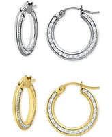 Giani Bernini 2-Pc. Set Cubic Zirconia Small Hoop Earrings in Sterling Silver & 18k Gold-Plate, 0.5", Created for Macy's