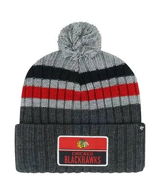 Men's '47 Brand Gray Chicago Blackhawks Stack Patch Cuffed Knit Hat with Pom