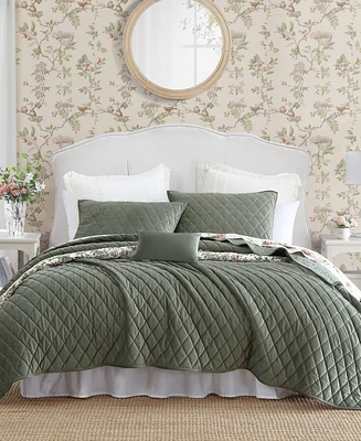 Laura Ashley Solid Diamond Stitch Velvet 4-Piece Quilt Set, Full/Queen