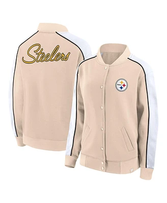 Women's Fanatics Tan Pittsburgh Steelers Lounge Full-Snap Varsity Jacket