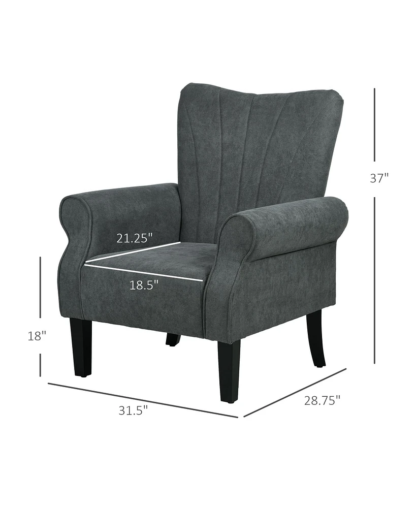 Homcom Fabric Accent Chair, Modern Armchair with Wood Legs, Dark Gray