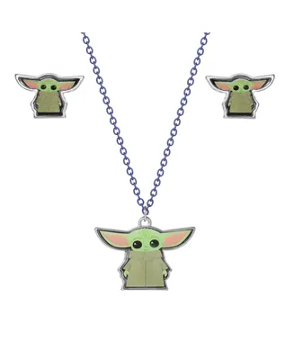 Starwars Disney Star Wars The Mandalorian Grogu Fashion Stud Earrings and Necklace Set, Officially Licensed