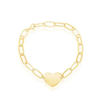 Sterling Silver or Gold Plated Over Polished Heart Paperclip Bracelet