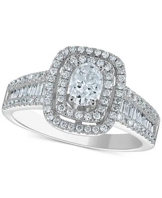 Diamond Oval Double Halo Engagement Ring (1 ct. t.w.) in 14k White Gold