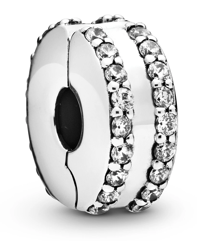 Pandora Cubic Zirconia Double Lined Pave Fixed Clip Charm