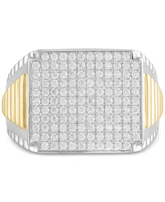 Men's Diamond Pave Cluster Ring (1 ct. t.w.) in Sterling Silver & 14k Gold-Plate