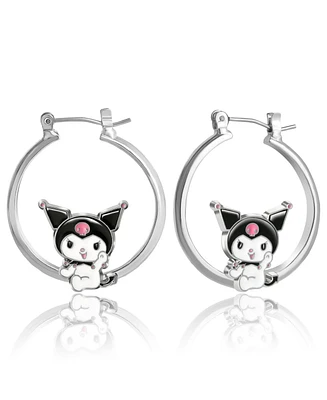 Sanrio Hello Kitty Womens Enamel Plated Hoop Earrings Officially Licensed - Kuromi