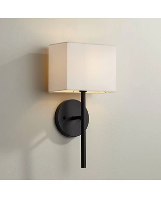 Favre au Modern Wall Sconce Lighting Black Hardwired 16 1/4" High Fixture Rectangular Linen Fabric Shade for Bedroom Bedside Living Room Home Hallway
