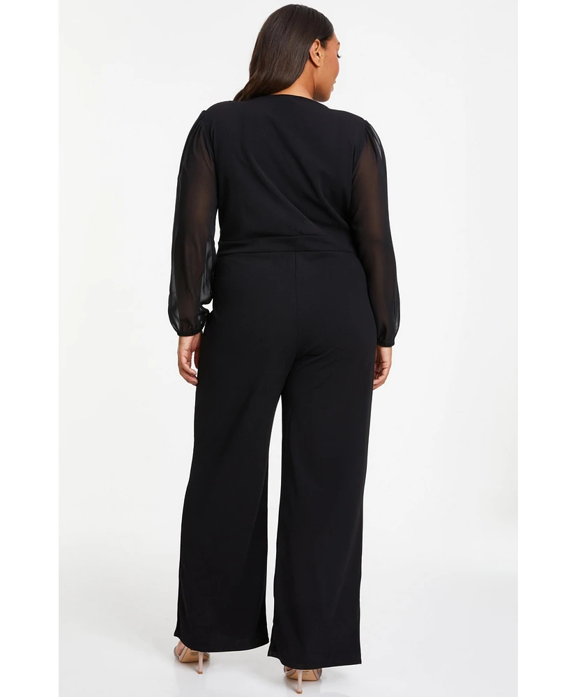 Quiz Women's Buckle Detail Chiffon Sleeve Palazzo Jumpsuit
