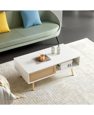 41.34" Rattan Coffee Table, White