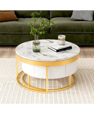 Modern Round Nesting Coffee Table With Drawers