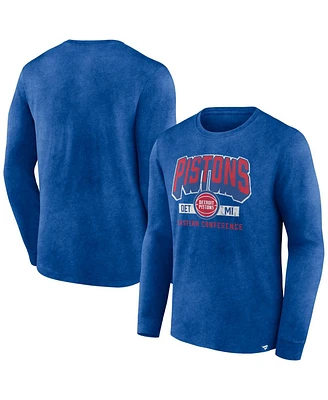 Men's Fanatics Heather Royal Distressed Detroit Pistons Front Court Press Snow Wash Long Sleeve T-shirt