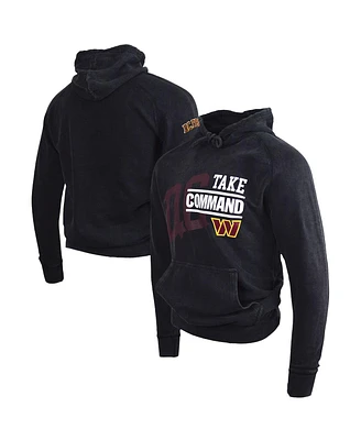Men's and Women's Dc Proper Black Distressed Washington Commanders Take Command Mineral Wash Vintage-Like Pullover Hoodie