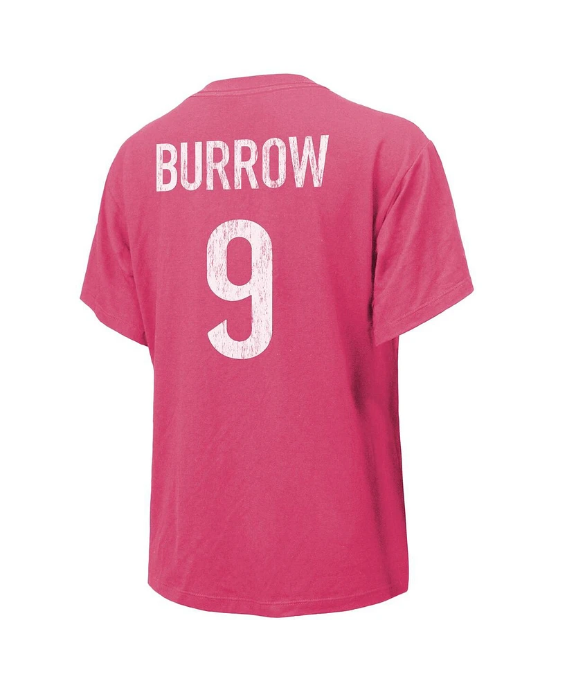Women's Majestic Threads Joe Burrow Pink Distressed Cincinnati Bengals Name and Number T-shirt