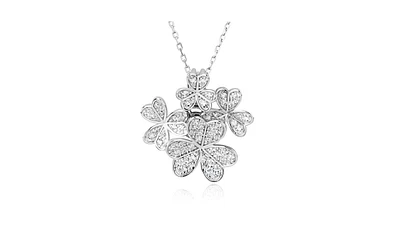 Suzy Levian New York Suzy Levian Sterling Silver Cubic Zirconia Multi Flower Cluster Pendant Necklace