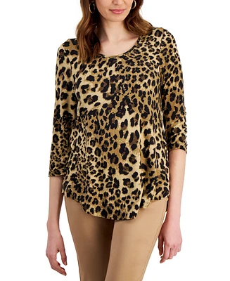 Jm Collection Women's Printed Scoop-Neck 3/4-Sleeve Top, Created for Macy's