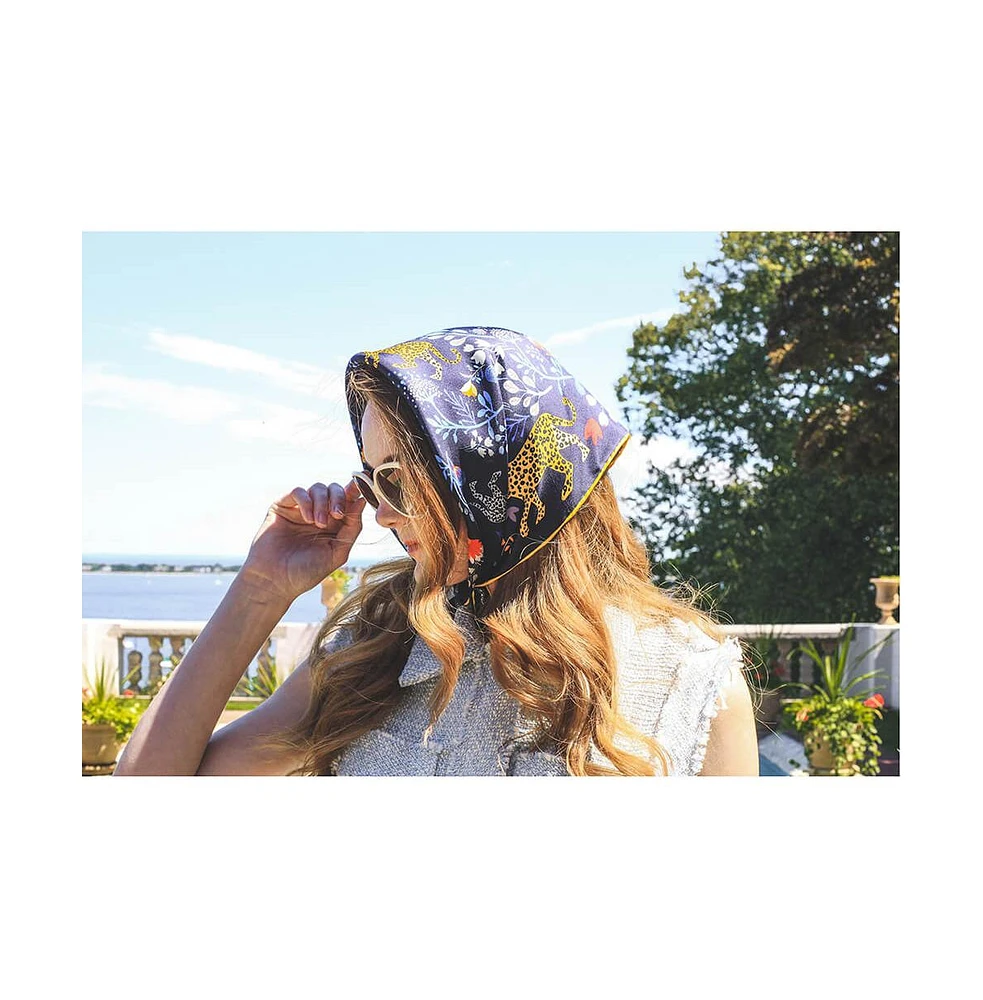 Jessie Zhao New York Silk Bandana Scarf of Amazon Rainforest Journey in Blue