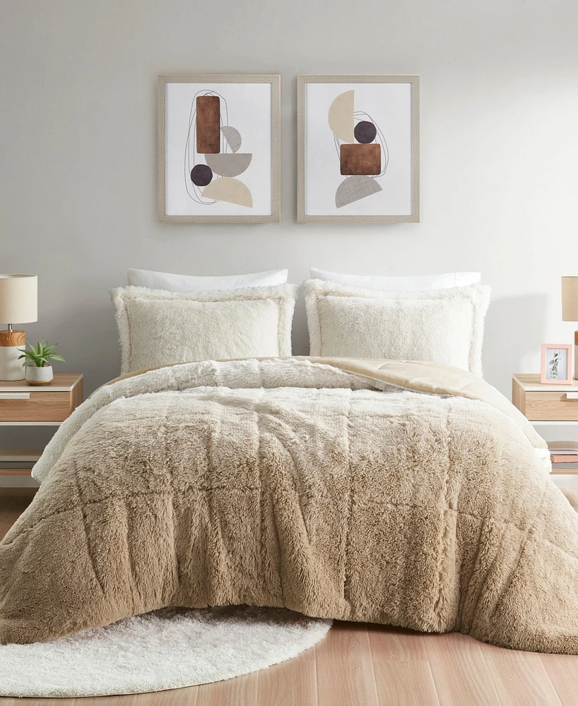 Intelligent Design Brielle Ombre Shaggy Faux Fur 3-Pc. Comforter Set, Full/Queen