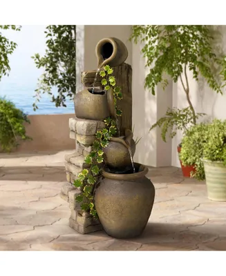 Four Jugs 33" High Large Rustic Indoor Outdoor Decor Faux Stone Floor Fountain Waterfall Cascading Standing Tiered Pot Water Feature for Outside