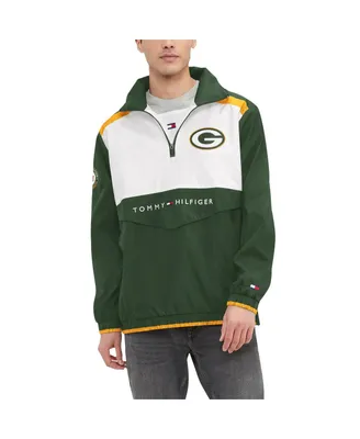 Men's Tommy Hilfiger Green, White Green Bay Packers Carter Half-Zip Hooded Top