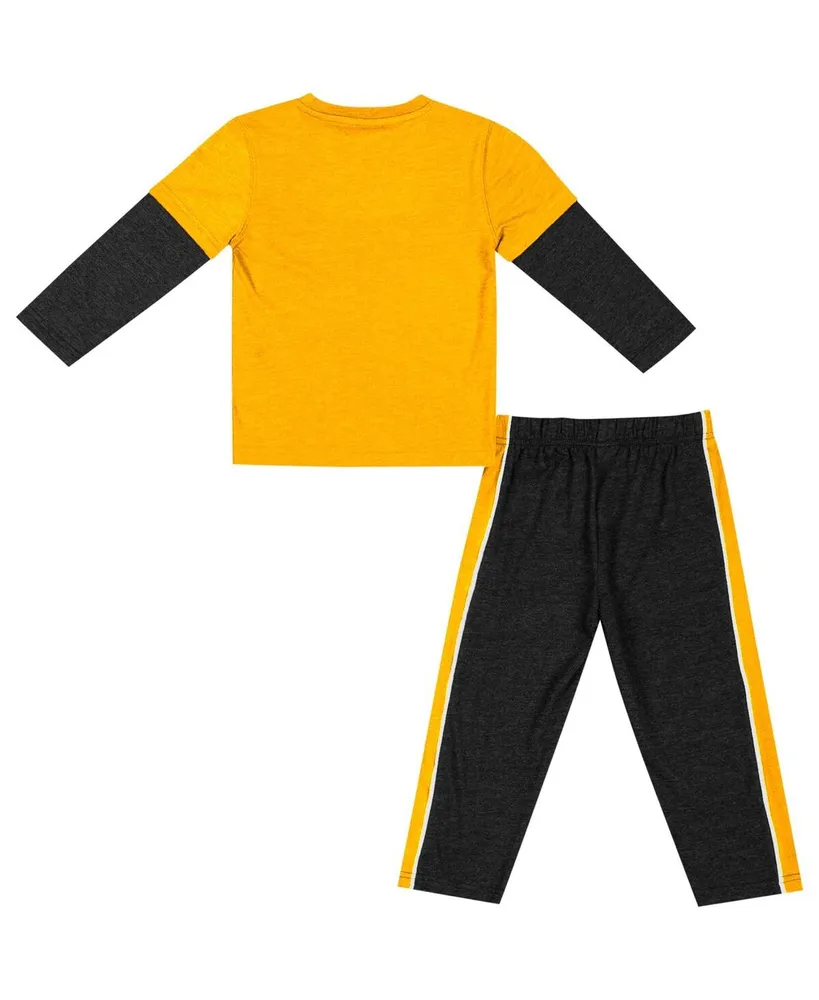 Toddler Boys and Girls Colosseum Gold, Black Iowa Hawkeyes Long Sleeve T-shirt Pants Set