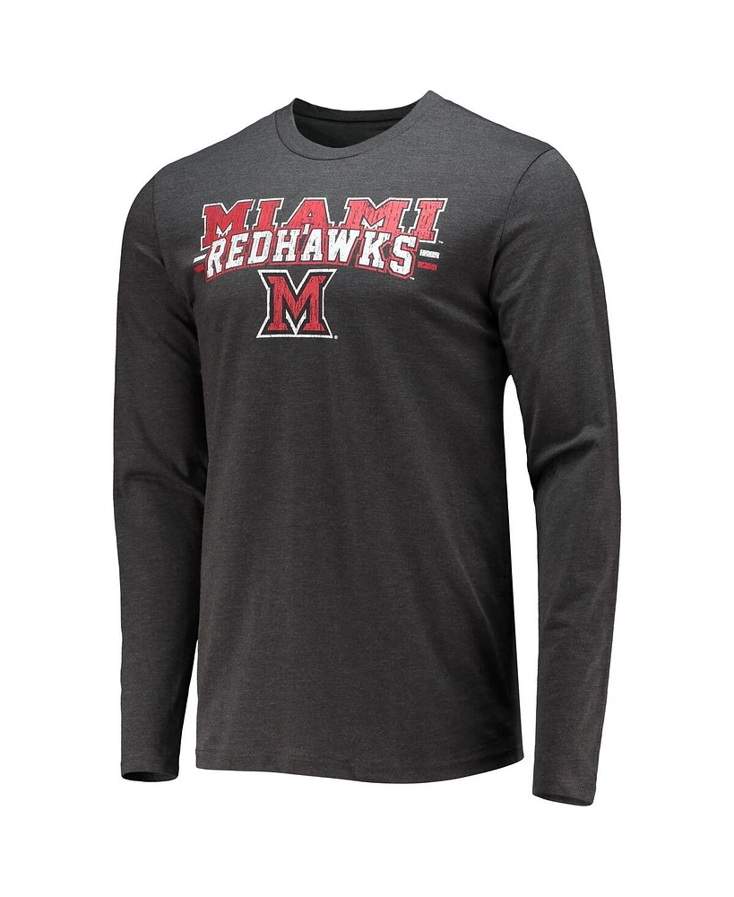 Men's Concepts Sport Red, Heathered Charcoal Distressed Miami University RedHawks Meter Long Sleeve T-shirt and Pants Sleep Set