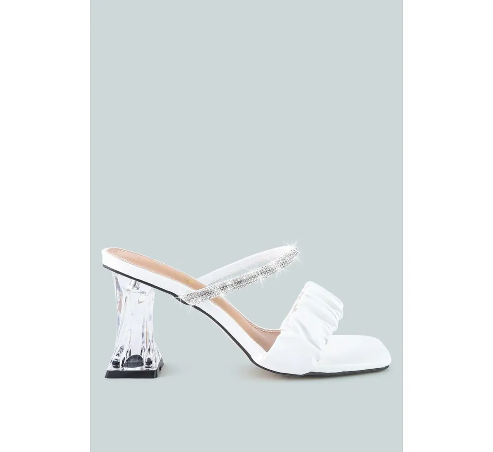 Date look clear heel rhinestone sandals