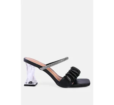 Date look clear heel rhinestone sandals