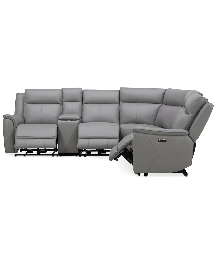 Addyson 117" 6-Pc. Leather Sectional with 3 Zero Gravity Recliners Power Headrests & 1 Console, Created for Macy's