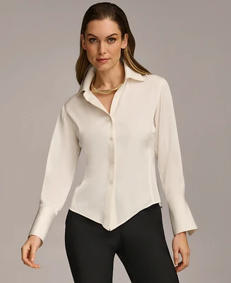 Donna Karan New York Women's Button Front Point Hem Top, Regular & Petite Sizes