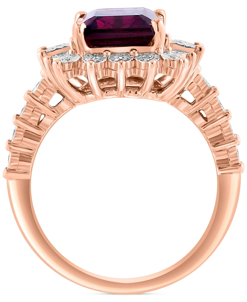 Effy Rhodolite (4-1/10 ct. t.w) & Diamond (1/6 ct. t.w.) Halo Ring in 14k Rose Gold