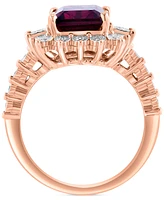 Effy Rhodolite (4-1/10 ct. t.w) & Diamond (1/6 ct. t.w.) Halo Ring in 14k Rose Gold