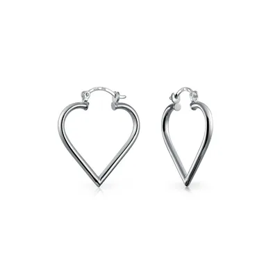 Bling Jewelry Large Heart Shaped Tube Big Hoop Earrings Sterling Silver Hinged Notched Post