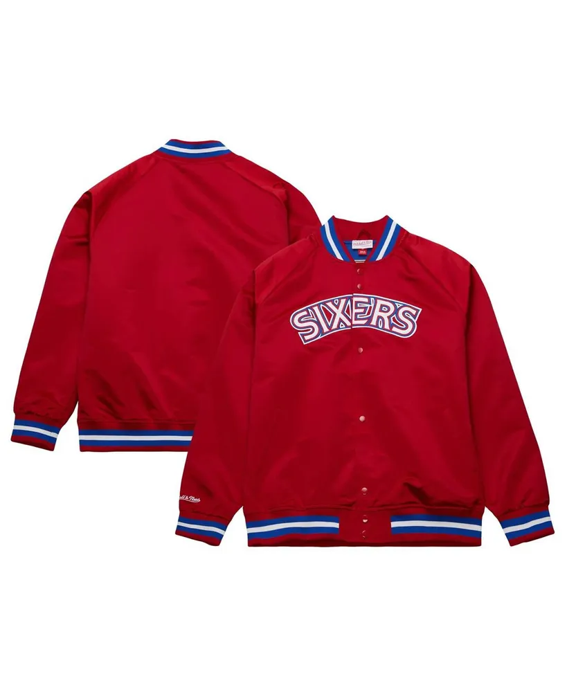 Men's Mitchell & Ness Philadelphia 76ers Hardwood Classics Throwback Wordmark Raglan Full-Snap Jacket