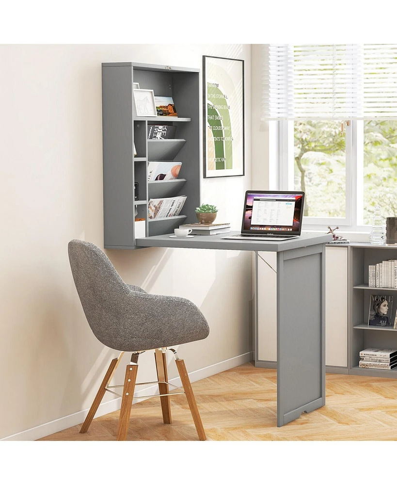 Wall-Mounted Fold-Out Convertible Floating Desk Space Saver