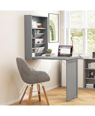 Wall-Mounted Fold-Out Convertible Floating Desk Space Saver