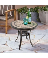 Mondawe 32" Round Aluminum Outdoor Patio Bistro Dining Side Table with Umbrella Hole, Brown