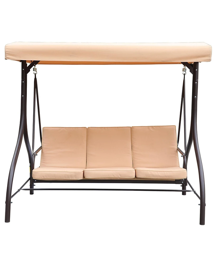 Mondawe Three Person Porch Swing Bench with Adjustable Canopy & Removable Seat Cushion