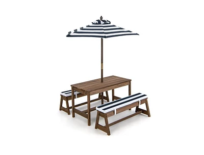 Kids Picnic Table Set with Benches, Cushions, and Adjustable Height Umbrella