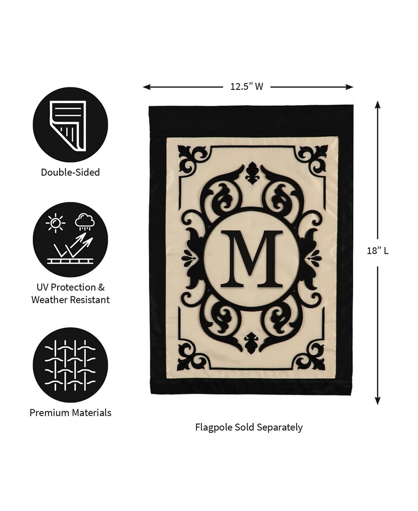 Evergreen Flag Cambridge Chic Letter M Monogram Applique Garden Flag - 12.5" Wide x 18" High