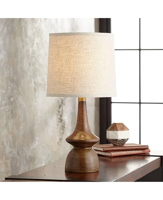 Rexford Mid Century Modern Table Lamp 24" High Walnut Faux Wood Brown Off White Linen Tapered Drum Shade for Bedroom Living Room House Home Bedsi