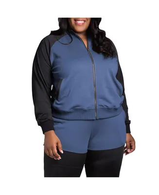 Women's Plus Curvy Fit Zip Up Contrast Blocked Sweatshirt Jacket