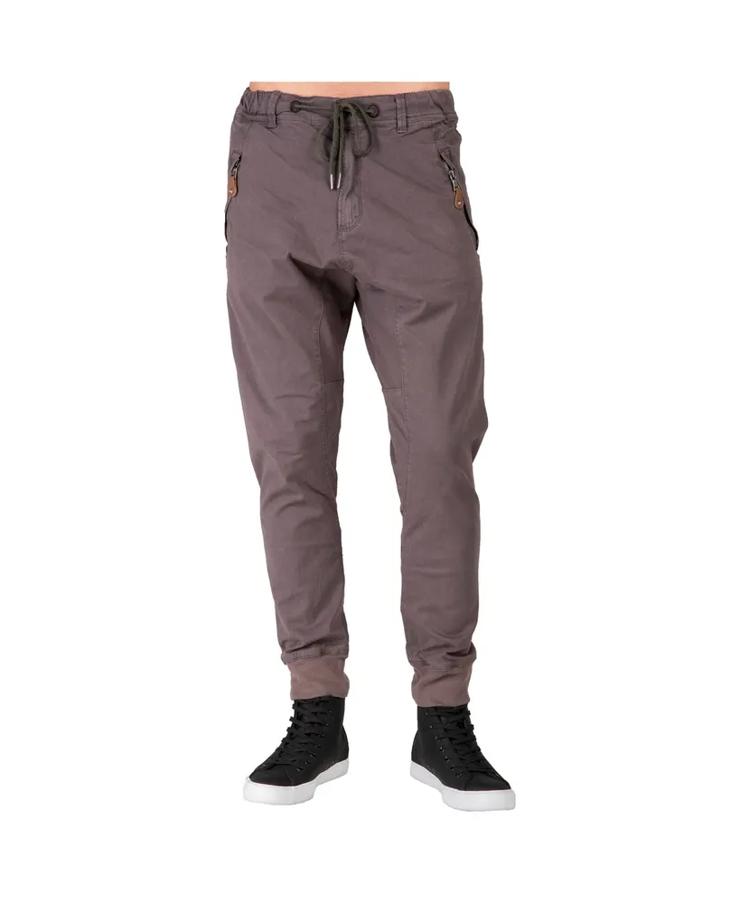 Men's Premium Stretch Twill Jogger Pant Drop Crotch Zipper Pockets