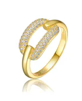 Sterling Silver 14K Gold Plated and 2-Row of Cubic Zirconia Modern Ring